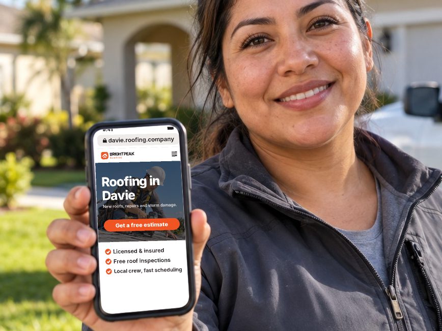 davie.roofing.company open in a phone browser